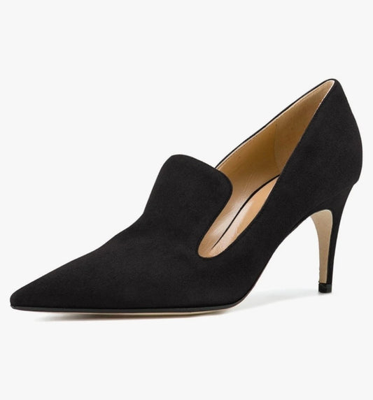 Women's Mid Heels Slip on Loafer Stilettos Pumps Pointy Toe Slide Suede Shoes 9