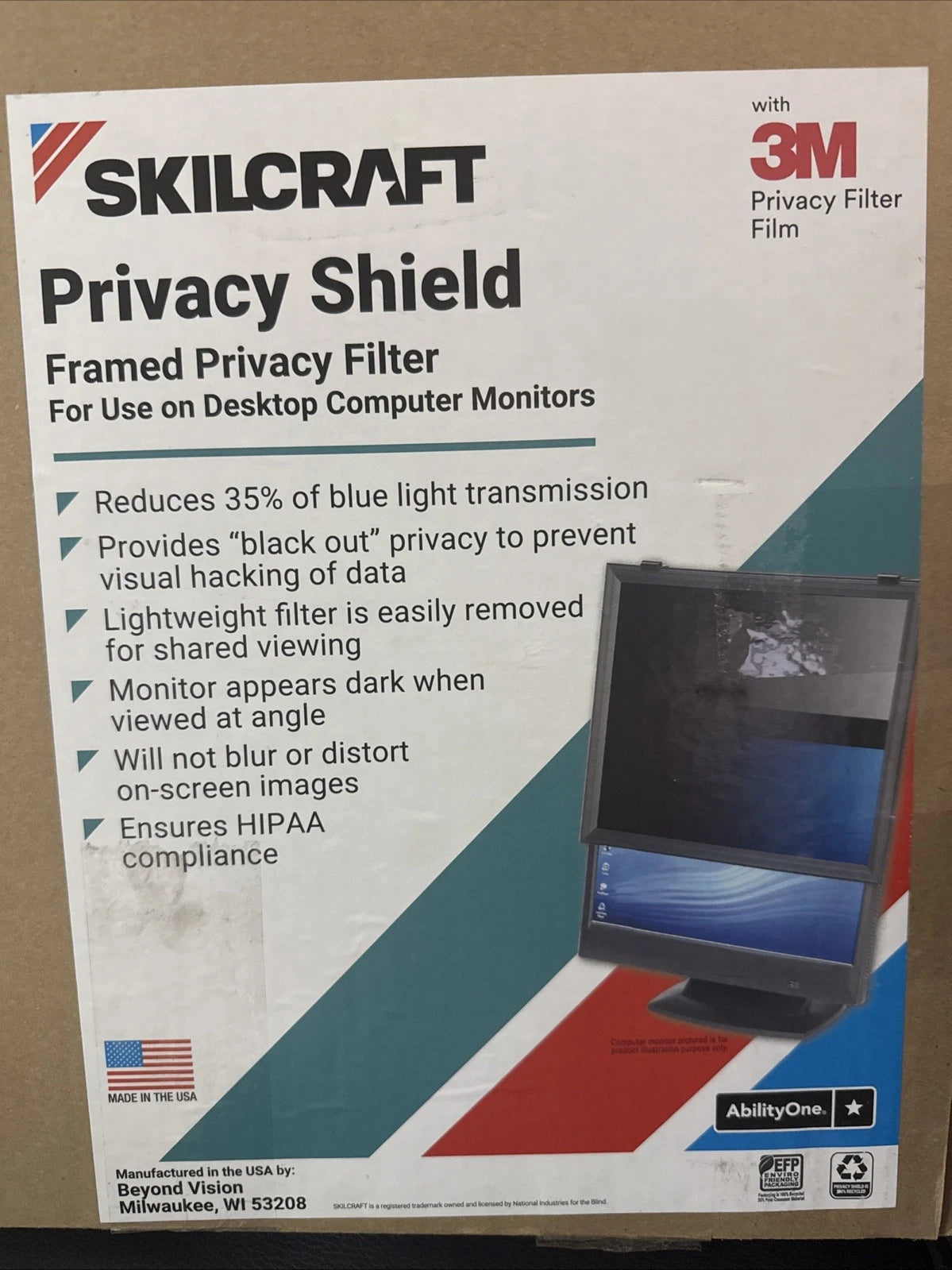 SKILCRAFT Privacy Shield W/ Frame For 20" Widescreen LCD Monitors or 20" CRT