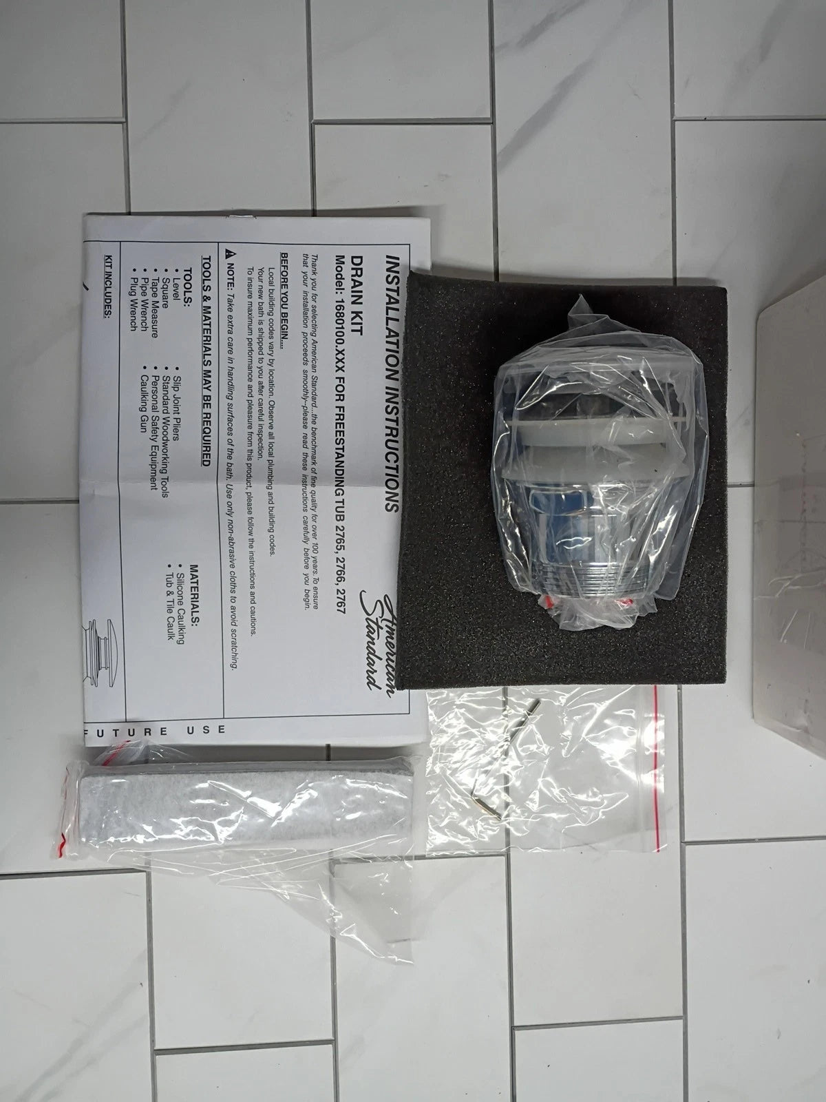 American Standard Drain And Overflow Kit Satin Finish Open Box