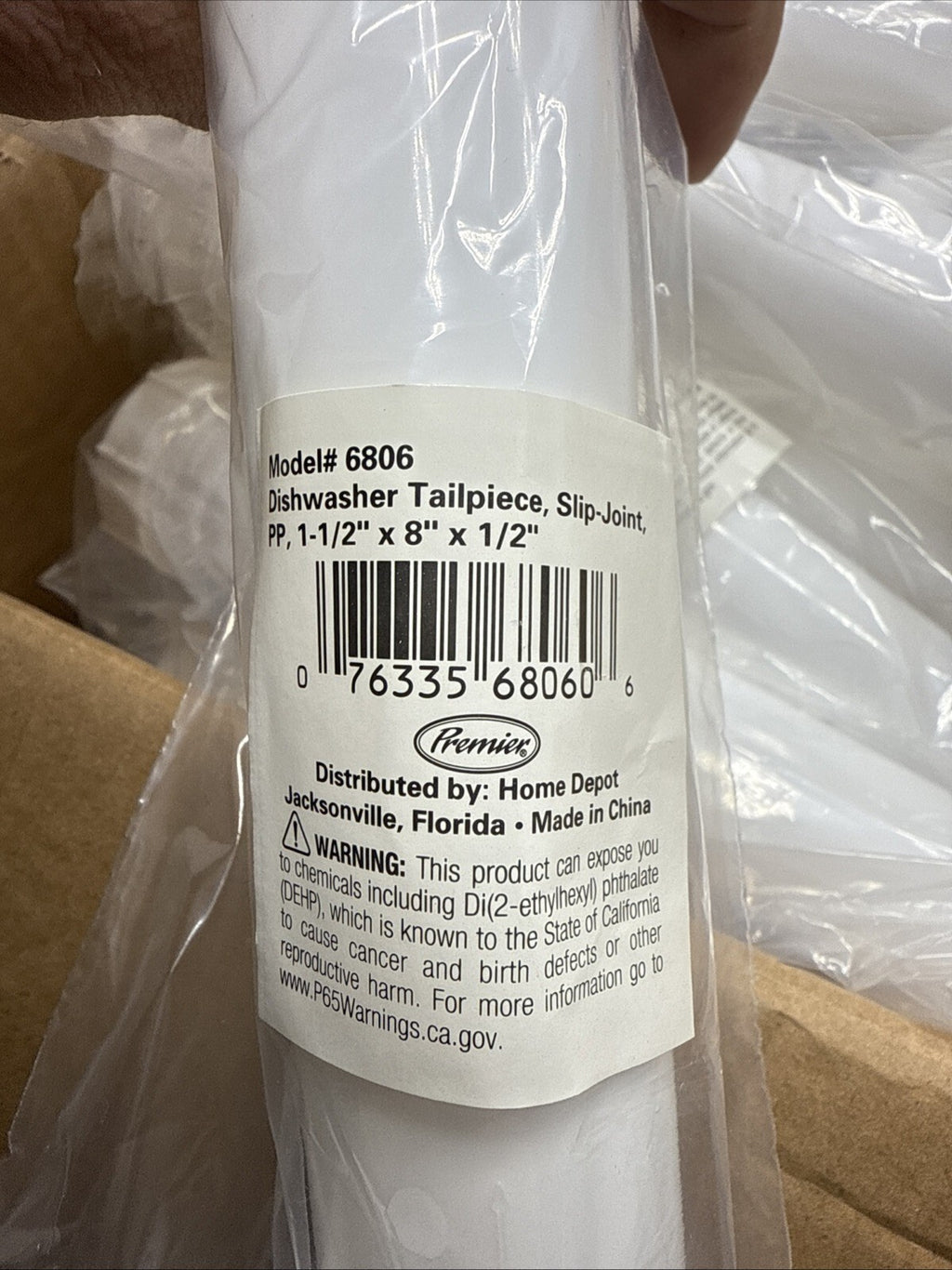 LOT OF 25 Premier 6806 Dishwasher Tailpiece Slip-joint , PP, 1-1/2” x 8” x 1/2”