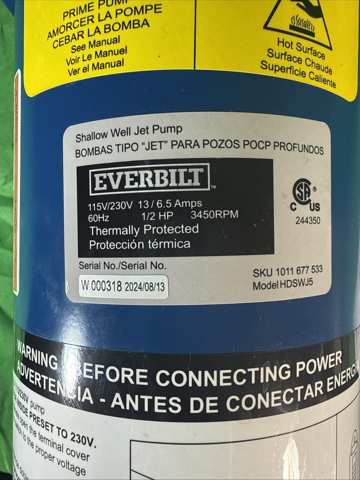 Everbilt Shallow Well Jet Pump Cast Iron 1/2HP HDSWJ5 Excellent Condition Tested