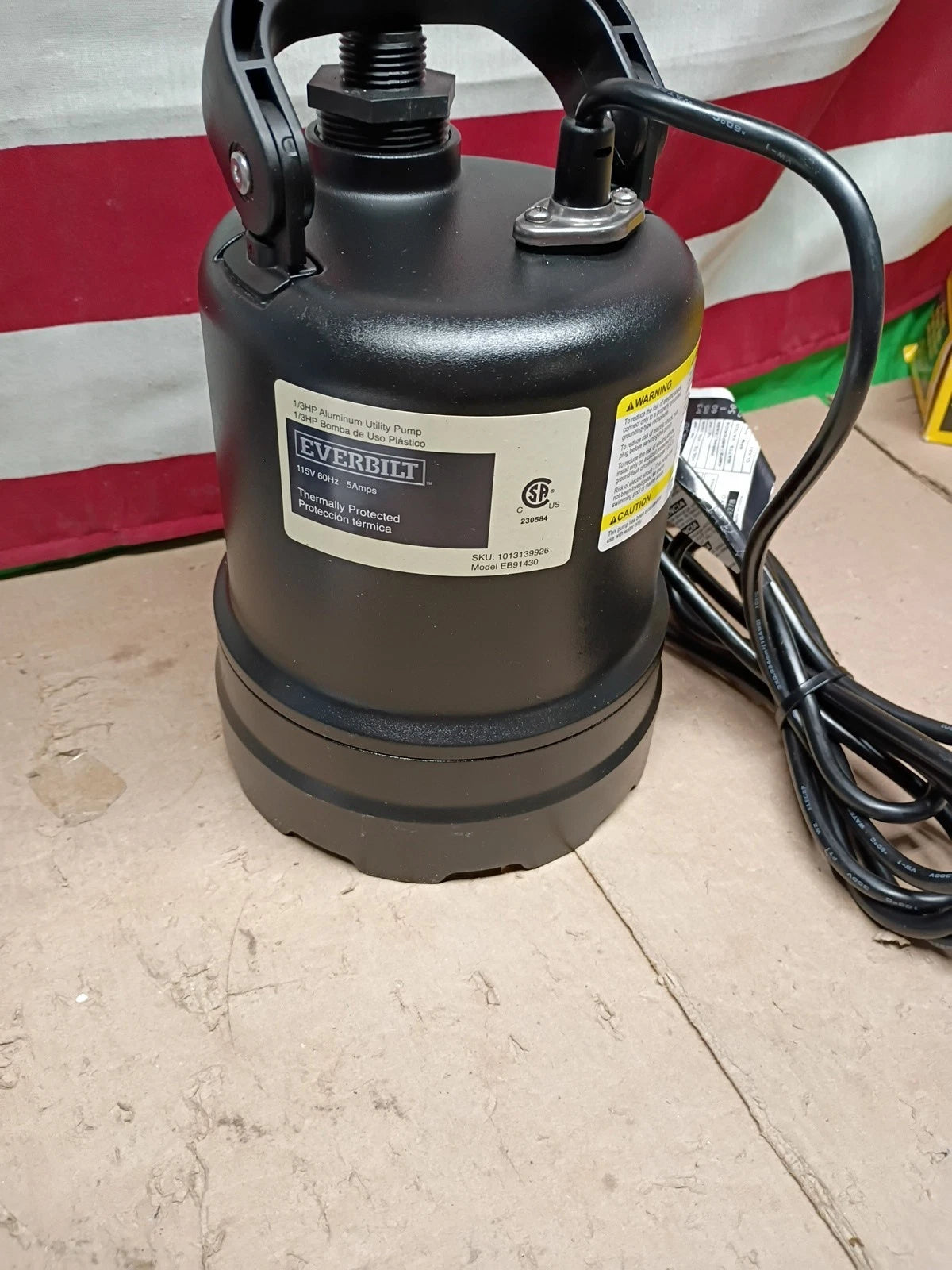 Everbilt EB91430 1/3 HP Submersible Aluminum Utility Pump, Open Box,