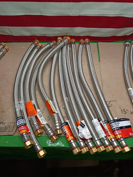 12pk 3/4" FIP x 3/4" FIP x 24" Stainless Steel Water Heater Supply Line, OB