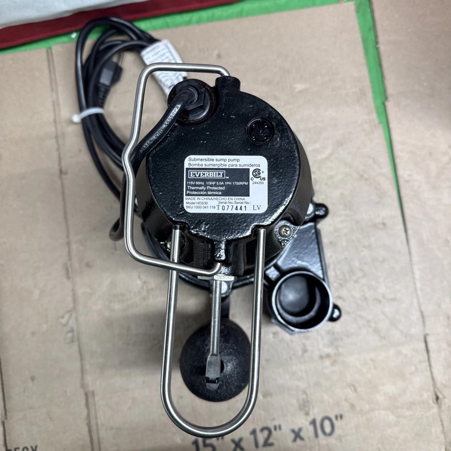 Everbilt 1/3 HP Cast Iron Submersible Sump Pump HDS30 NOB