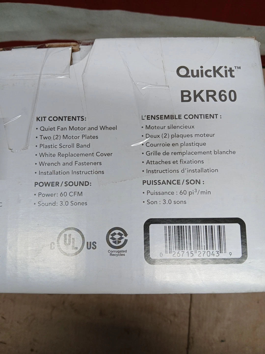 Broan NuTone Quickit 60 CFM Bathroom Vent Upgrade Kit Model BKR60'