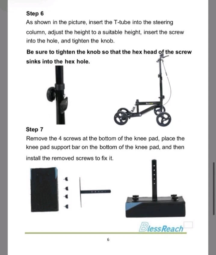 Blessreach Wb2208, Knee Scooter Steerable Walker W/ Brakes Adjustable, OPEN BOX,