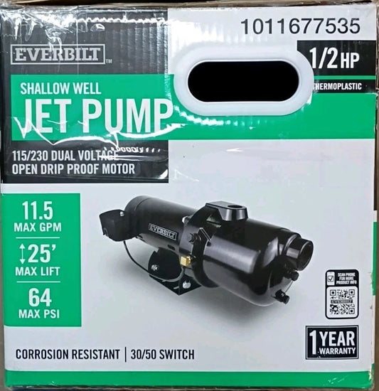 Everbilt HDSWJ5P 1/2 HP Plastic Shallow Well Jet Pump NOB