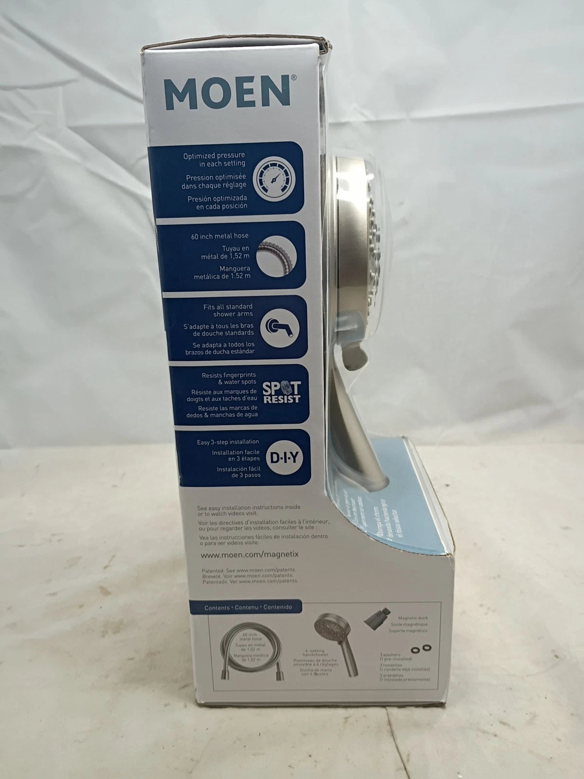 Moen Engage 26100SRN Magnetix Silver 3.5-In 6 Function Handheld Showerhead Nob