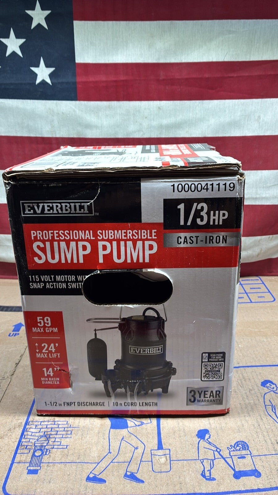 Everbilt HDS30 1/3 HP Cast Iron Submersible Sump Pump open box