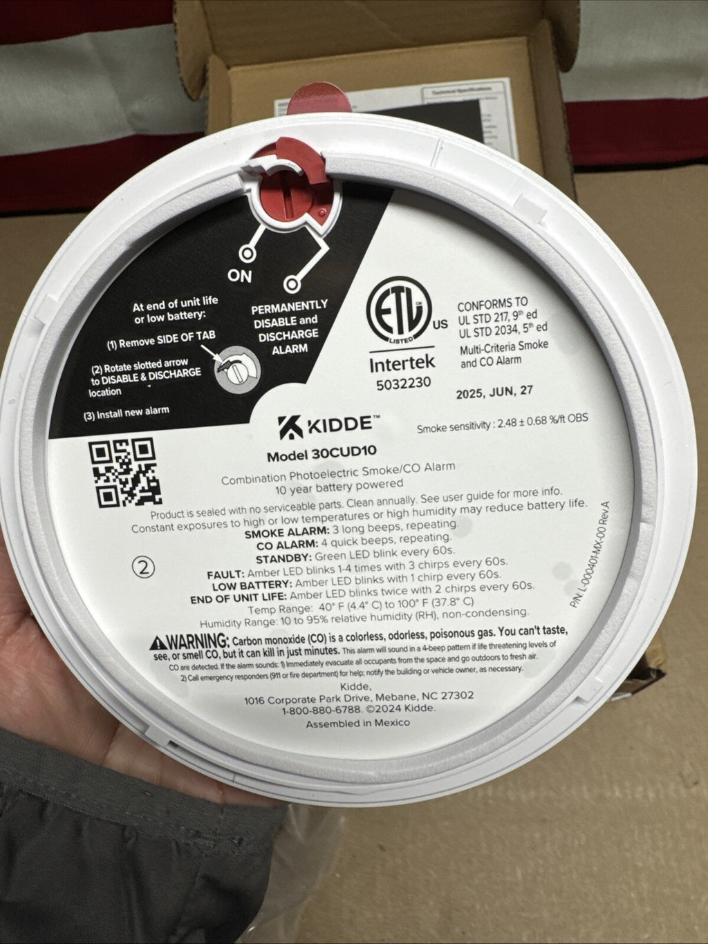 Kidde Smoke & CO Detector, 10-Year Battery, LED Warning Indicators 30CUD10’