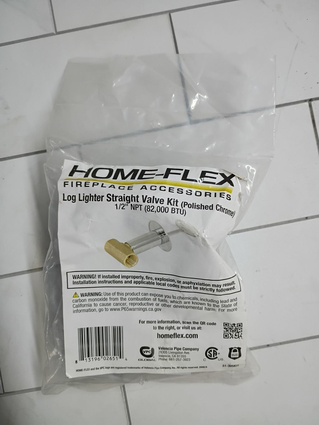 HOME-FLEX Log Lighter Fireplace gas shutoff valve kit straight key 1/2 NPT
