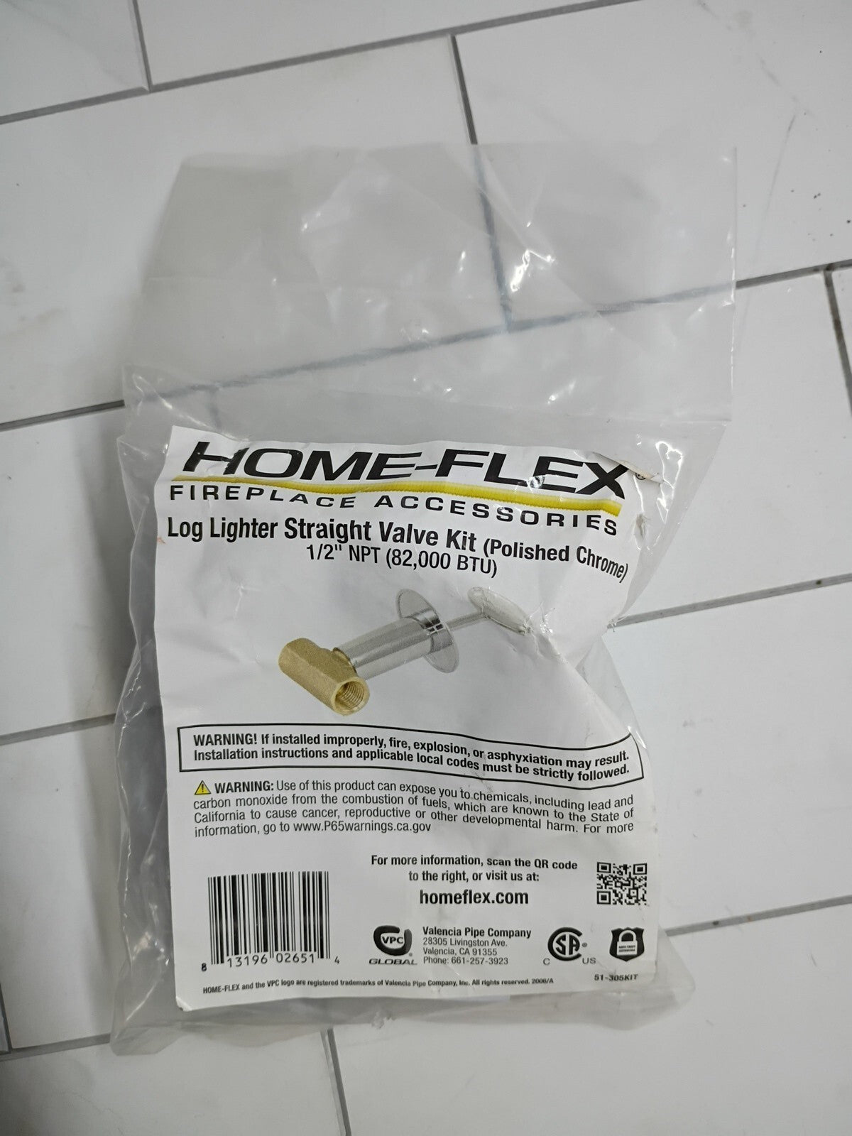 HOME-FLEX Log Lighter Fireplace gas shutoff valve kit straight key 1/2 NPT