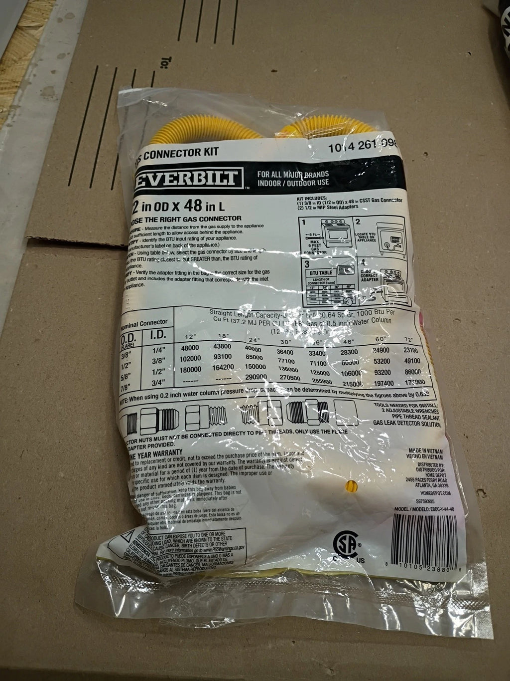 Everbilt 1014 261 134 1/2 in MIP x 1/2 in. MIP x 48 in Gas Connector (1/2 in OD)