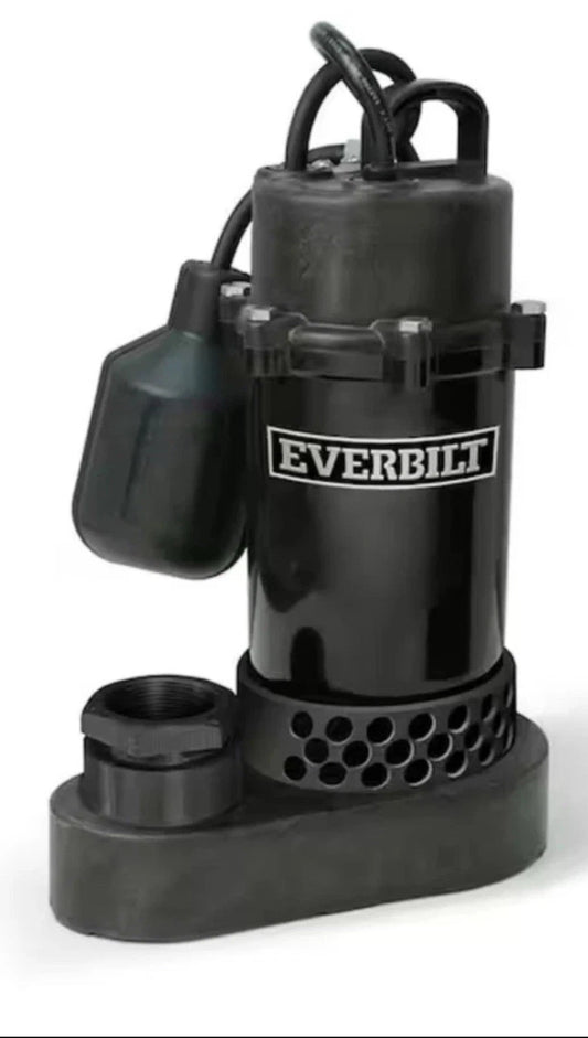 Everbilt 1/3 HP Corrosion Resistant Aluminum Sump Pump w/ Tether Switch Used.