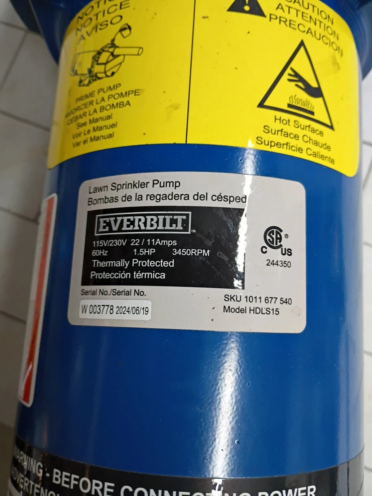 Everbilt 1-1/2 HP Cast Iron Lawn Irrigation Pump 115 /230 Dual Voltage FOR PARTS