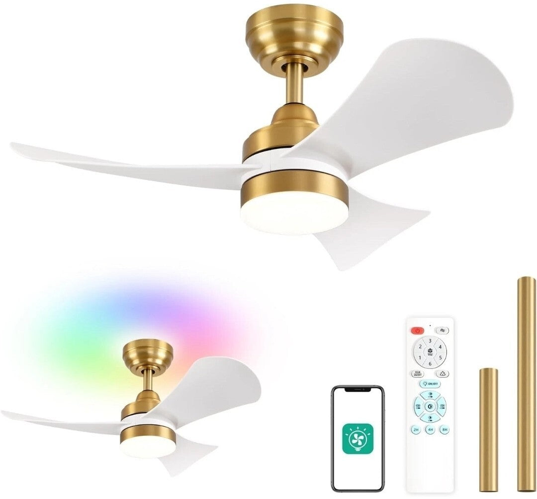 Orison 32 Inch Smart Ceiling Fans with Lights, Remote Control, Dimmable RGB LED