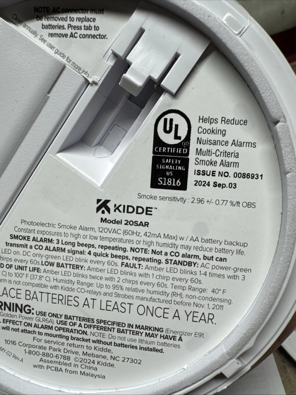 Kidde Detect 20SAR Interconnected Hardwired Smoke Alarm Backup Battery. OPEN BOX
