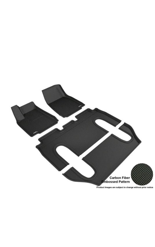 For 2016-2021 Tesla Model X Full Set Black Carbon Fiber Pattern Floor Mat Liner